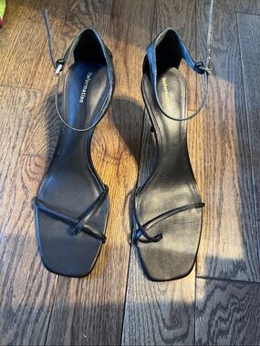 Reformation Black Square-Toe Ankle-Strap Heels